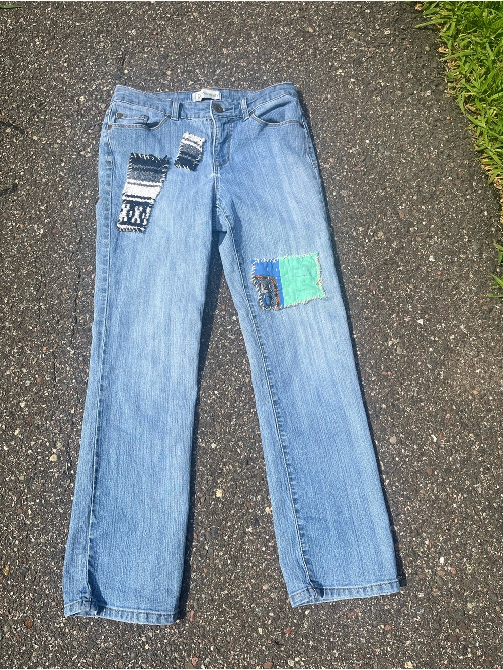 Relativity Light Blue Straight Leg Jeans with Patchwork